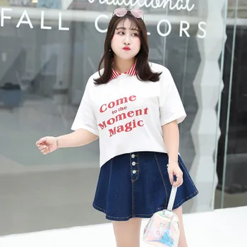 

2020 NEW Spring and summer new fat MM large size women's playful college style English contrast color T-shirt