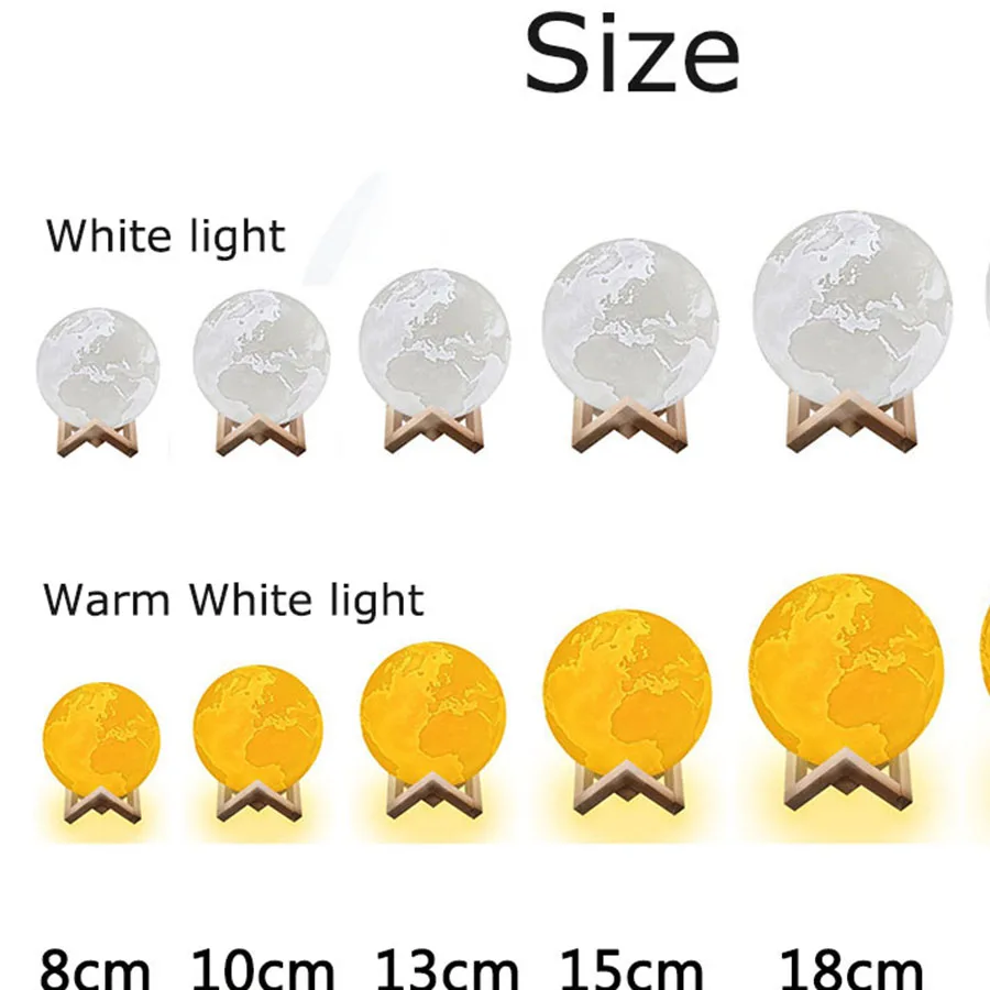  3D Print LED Earth Lamp Rechargeable LED Night Light Color Changing Moon Lamp Touch Switch for Home - 32859324063