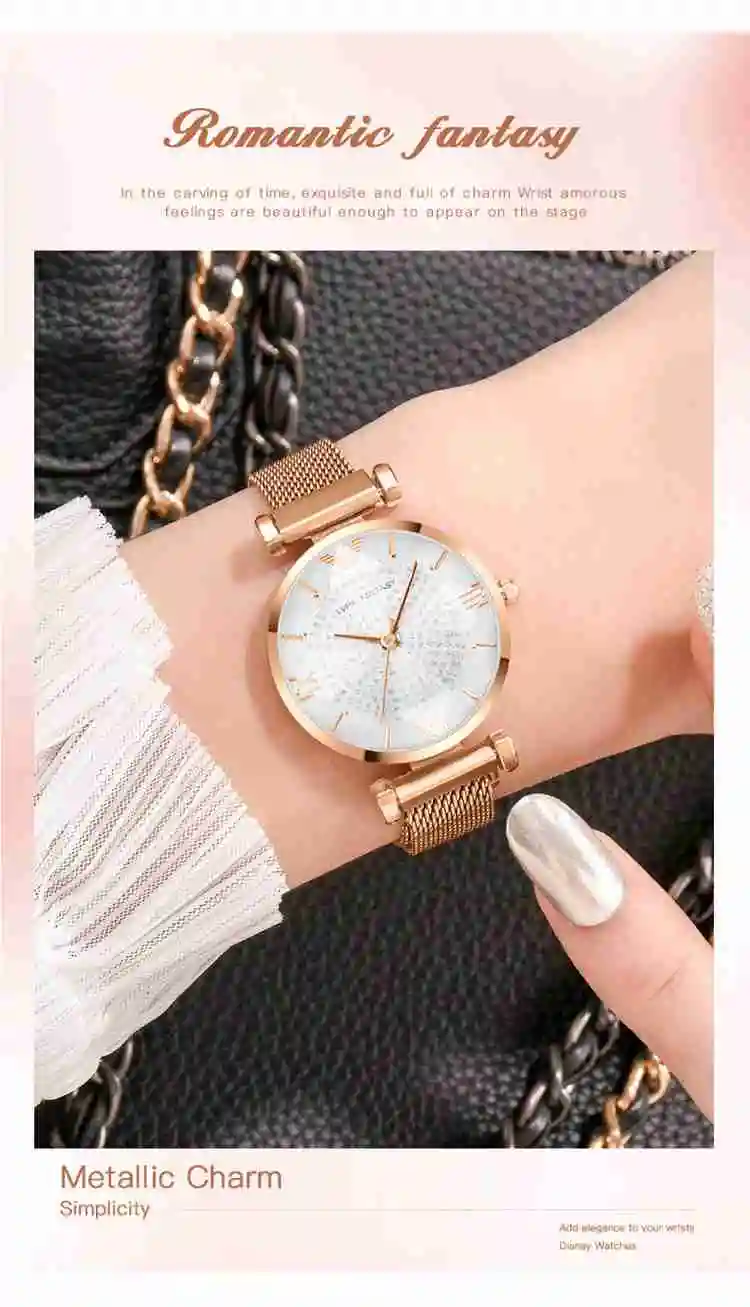 New Women Watches Ladies Rhinestone Rose Gold Magnetic Watch Geometric Surface Roman Numerals Quartz Wristwatches Dropshipping