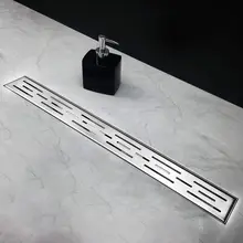 28 Inch Rectangular Linear Shower Drain Grate Brushed 304 Bathroom Floor Drain Includes Adjustable Leveling Feet Hair Strainer