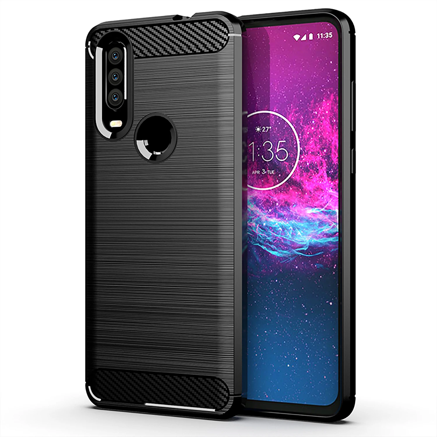 For Motorola One Action Case Luxury Carbon Fiber TPU Silicone Soft Armor Phone Moto P40 Power Protective Cover (N0929) |