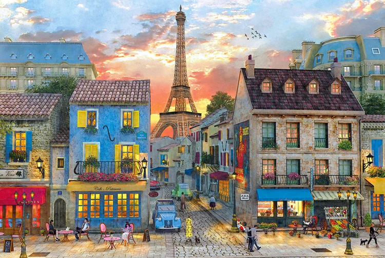 Paris Eiffel Street View adult basswood puzzle 1000 children's cartoon cartoon educational toy gift all 8 books baby cognitive cards infants and young children enlightenment early learning card digital view know the picture