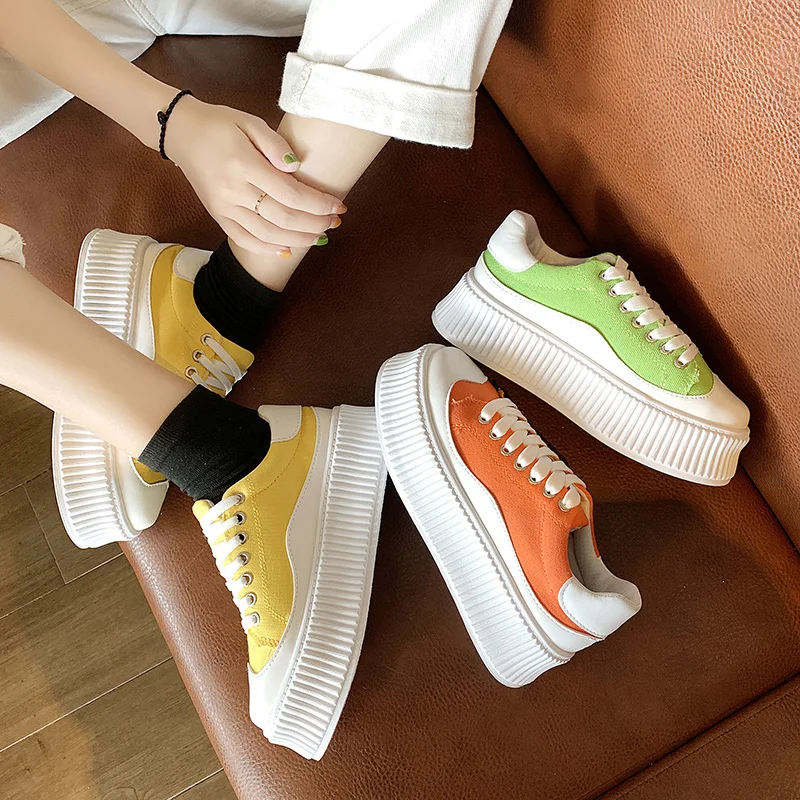 

Height Increase Ulzzang Women Casual Shoes Women Sneakers Platform High Heels Flats Loafers Ladies Creepers Candy Color Trainers