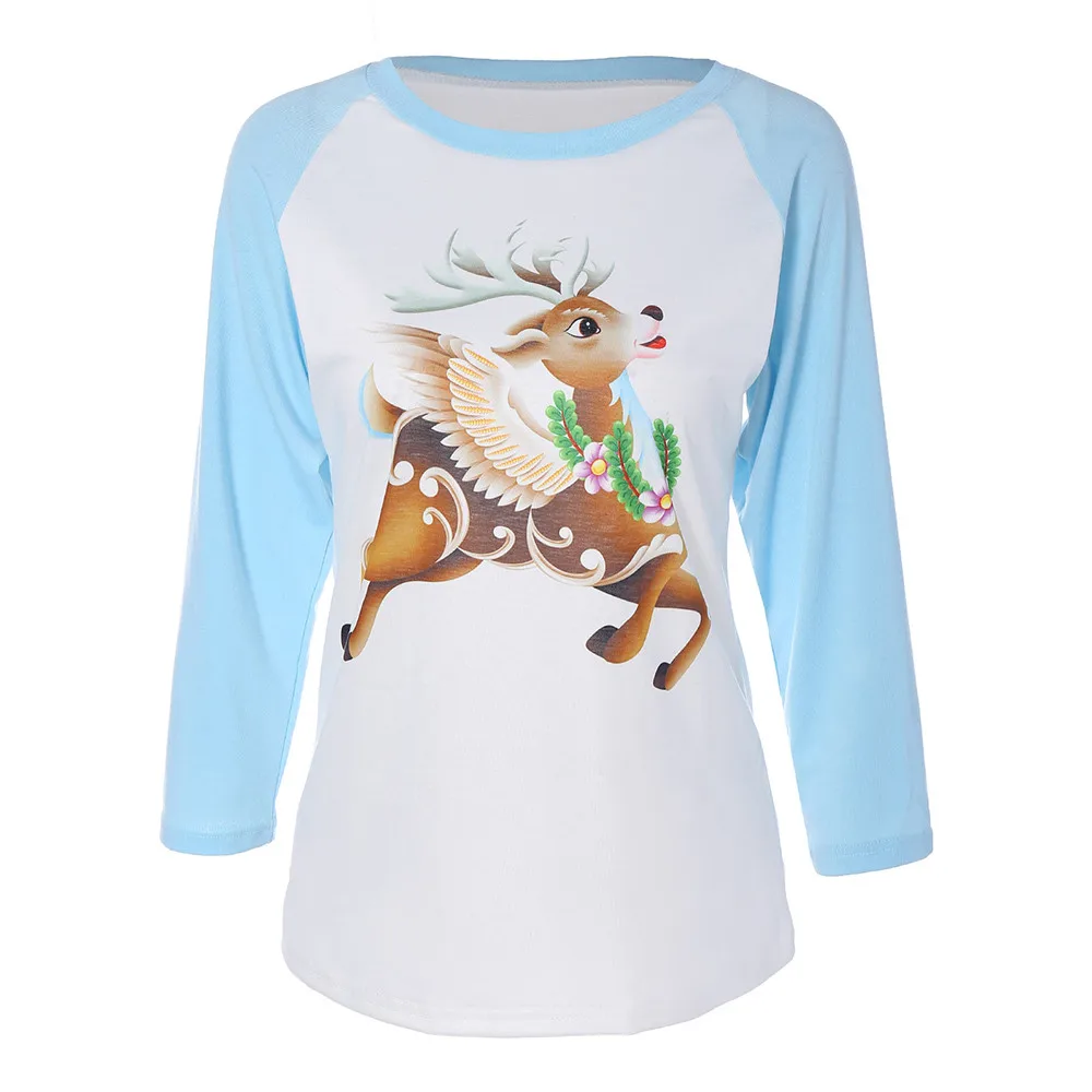 

Women's T-Shirt 2019 Casual Patchwork Christmas Printed tshirt Female O-Neck Long Sleeve Pullover Tops Woman clothes Autumn 8.2