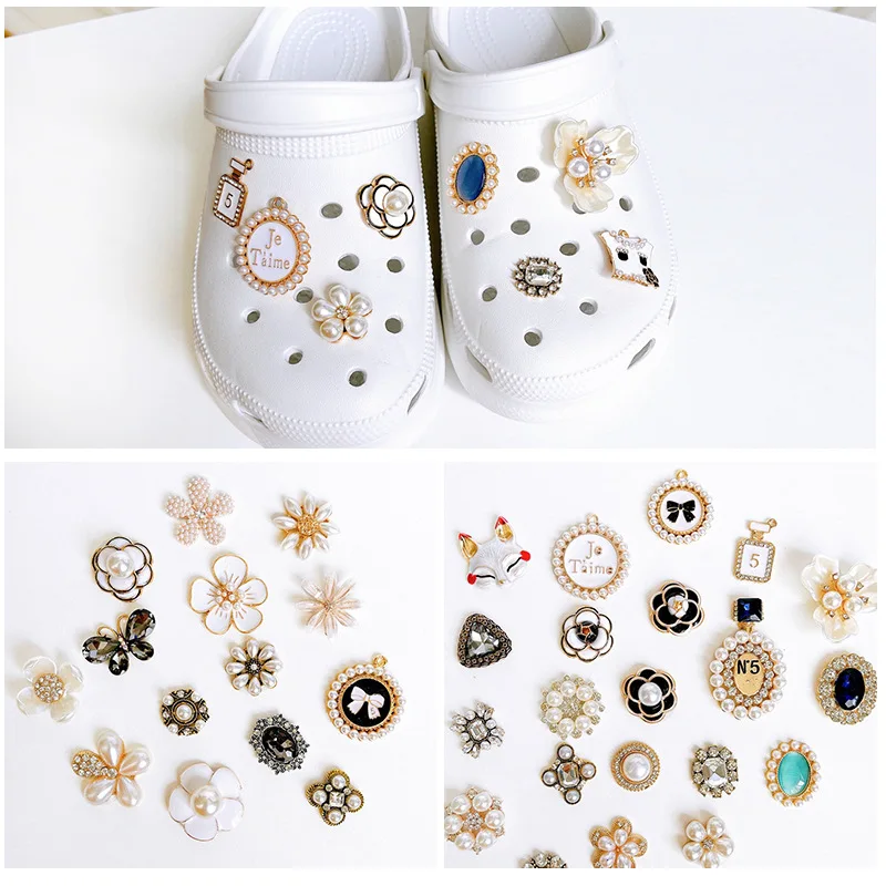 rhinestone set croc shoes charms butterfly kit pearl flower gold