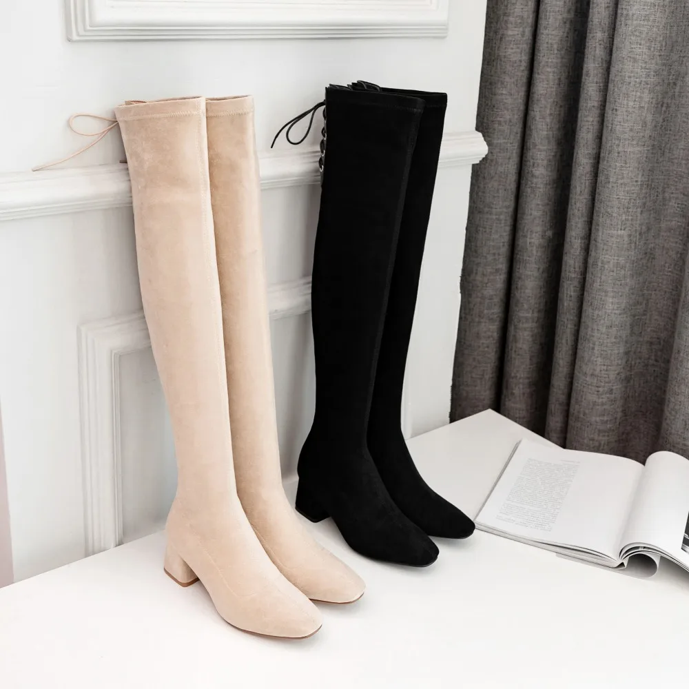Sexy over the knee high boots woman suede leather thick high heels women boots autumn winter black gray party shoes woman