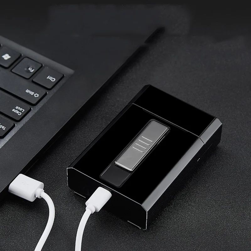 20 шт Емкость портсигар Чехол коробка с электронная USB Зажигалка для тонкая сигарета водонепроницаемый портсигар плазменная зажигалка