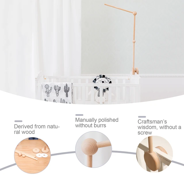 Bite Bites Wooden Bed Bell Baby Mobile Bracket Sock Rattle For Newborn Toys Developing DIY Accessories Crib Holder Arm Brackets 2