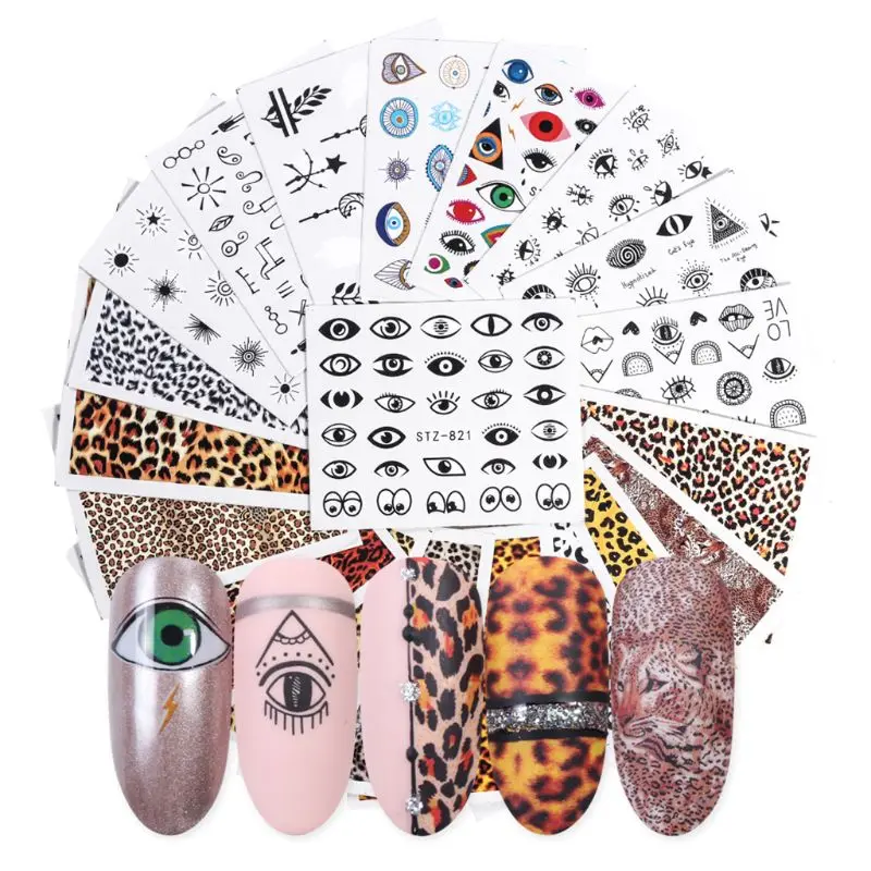 

19 Pcs/set DIY Epoxy Filler Vintage Egyptian Eye Leopard Sticker Set Soaking Water Stickers Manicure Beauty Nail For Women