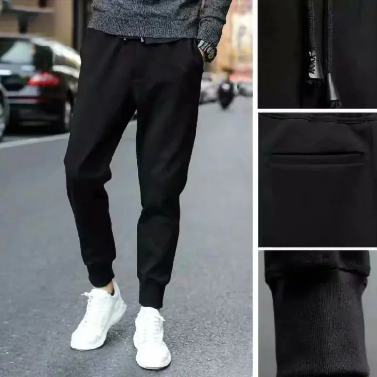 

Slim Fit Pants Athletic Pants Four Seasons Men Capri Casual Pants Pure Black Leather Cord Harem Pants