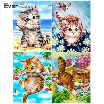 

EverShine DIY Diamond Painting Cat Cartoon Rhinestone Cross Stitch Kit Diamond Embroidery Animal Crystal Mosaic Kid Hobby
