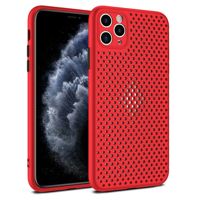 For iPhone 11 Case 12 Pro Mini X S Max 7 8 Plus XR Honeycomb Dissipate Heat Ultrathin Ventilation Cover Anti-knock Red