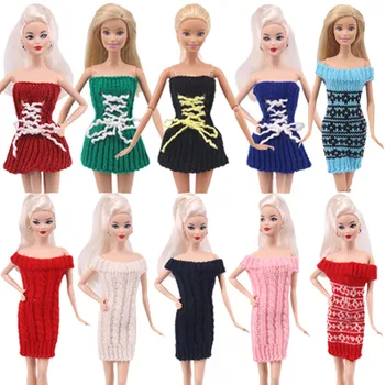 

Barbies Belted Sweater Strapless Shorts Mini Knitted Sweater Pajamas Skirts Fur Coat Doll Accessories Tops Casual Wear Girl`s