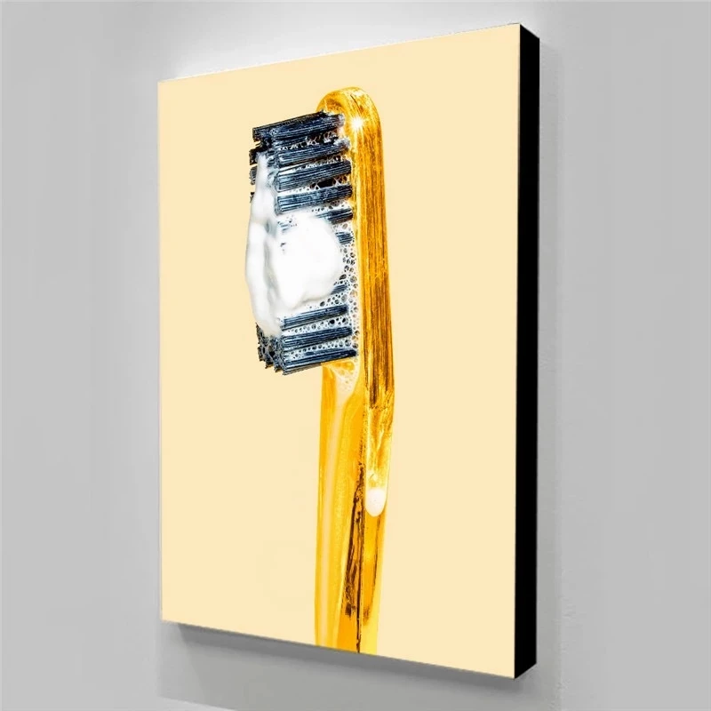 

Картина на холсте, Золотая зубная щетка, мультяшная милая картина на стену, HD печать, плакат, украшение для дома, современное искусство