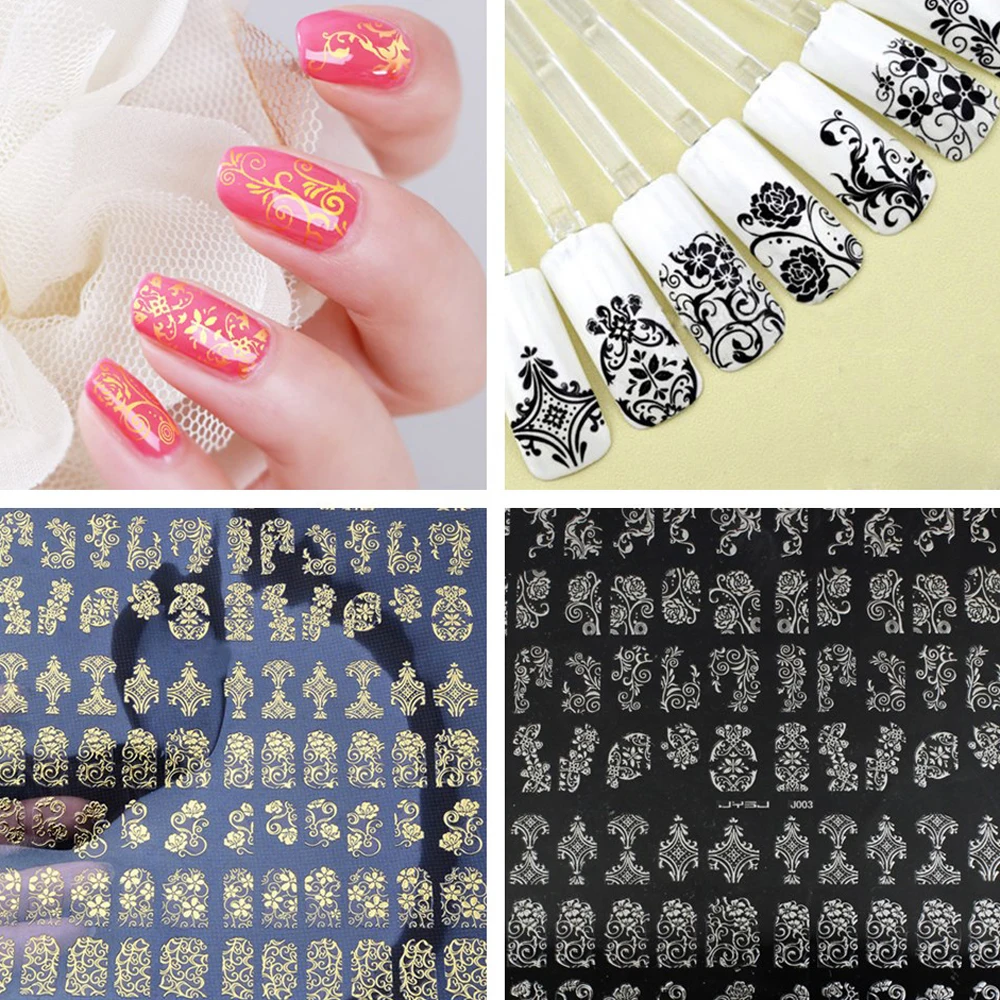 1 Sheet 108 Designs Embossed Hollow Flower Nail Art Sticker 3D Self-adhesive DIY Foil Decal Various Glitter Decor | Красота и
