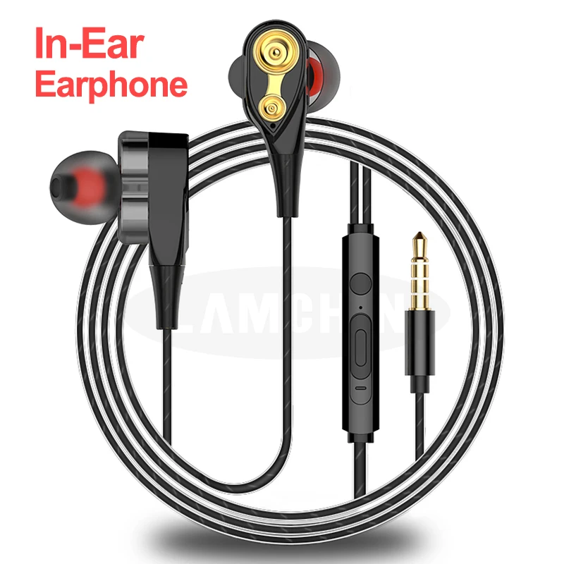 

Top Quality Wired Earphone High Bass Dual Drive Stereo In-Ear Earphones 3.5mm With Microphone Computer Earbuds