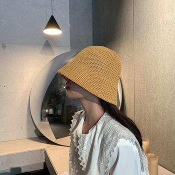 

Hat women's summer fashion fisherman hat woven hollow breathable Japanese bucket hat