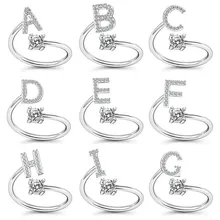 New Design Letter A-Z Openable Adjustment Rings Simple Wild Crystal Inlay Gem Circle Ring Women Wedding Jewelry Anniversary Gift