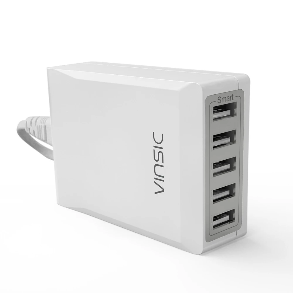 Vinsic 5-ports 40W USB зарядное устройство, Smart power настольный USB зарядное устройство адаптер для iPhone Xiaomi samsung мобильный телефон Планшеты на продажу - Тип штекера: white
