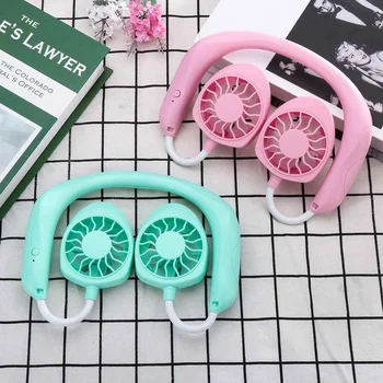 

Hand Free Neckband Fans USB Rechargeable Portable Fans 1200mA Battery Operated Dual Wind Head 3 Speed Adjustable Fan