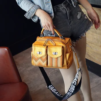 

Diamond Bag Female 2020 New Wave Soft Leather Shoulder Contrast Color Handbag Wild Wide Shoulder Strap Messenger Bags Sac A Main