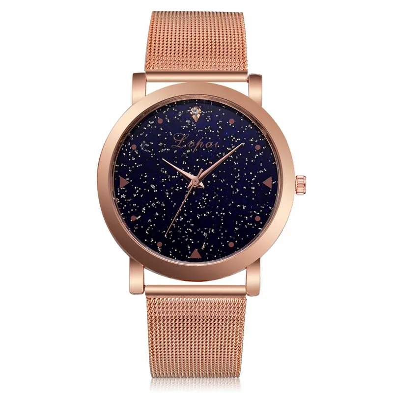 Lvpai лучший бренд класса люкс модные женские часы кварцевые часы из нержавеющей стали сетчатые часы звезда модные женские часы reloj mujer - Цвет: Rose  Gold