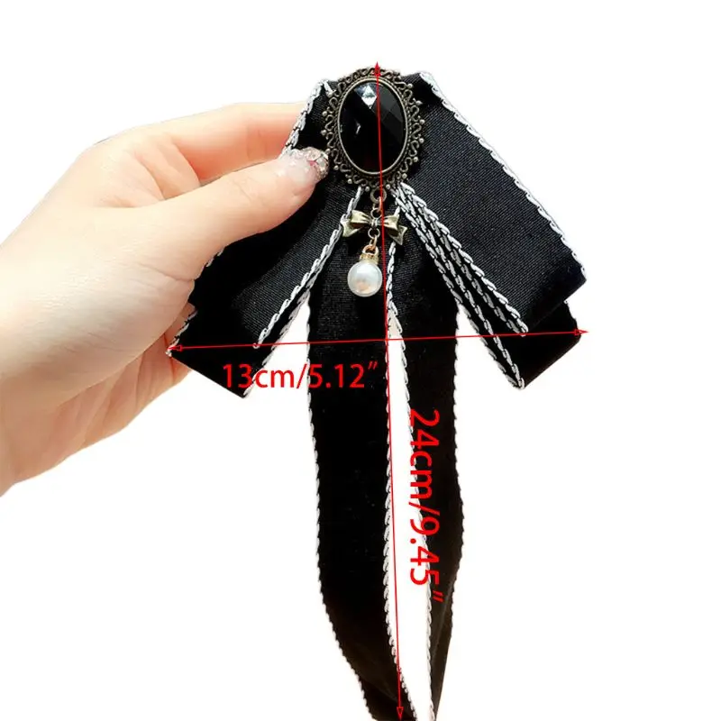 

Korean Women Girls Ribbon Bow Tie Clips Antique Alloy Imitation Crystal Jewelry Brooch Pins Shirt Blouse Necktie for Formal Prom
