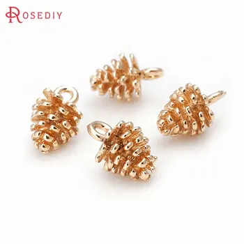 

(D216)6 pieces 8x12mm 24K Champagne Gold Color Plated Brass Small Pinecone Charms High Quality Diy Jewelry Accessories
