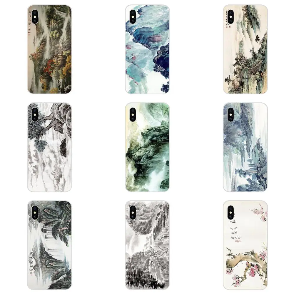 

For Apple iPhone X XS Max XR 4 4S 5 5C 5S SE 6 6S 7 8 Plus Soft Case Covers Chinese Landscape Painting
