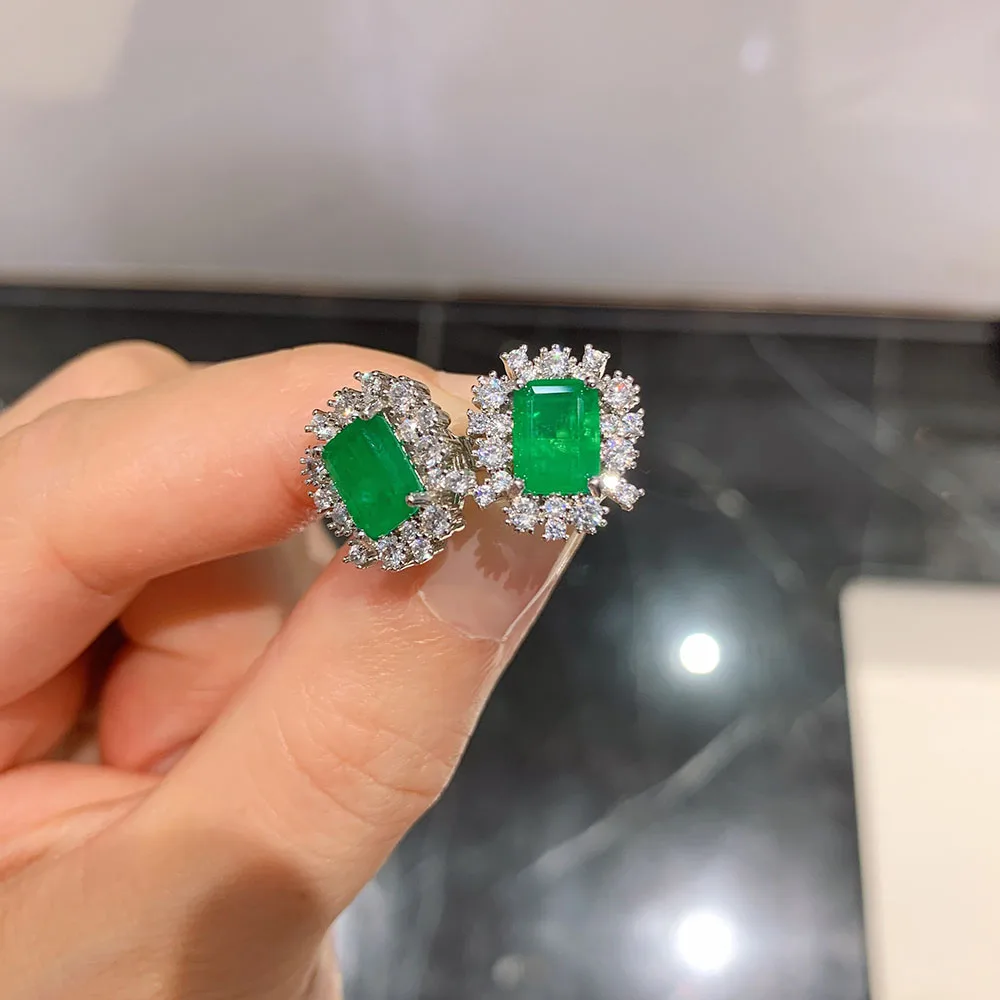 KNRIQUEN vintage smaragd drahokam náušnice řetízek sada laboratoře diamant svatební angažmá jemný šperků sada pro ženy příslušenství