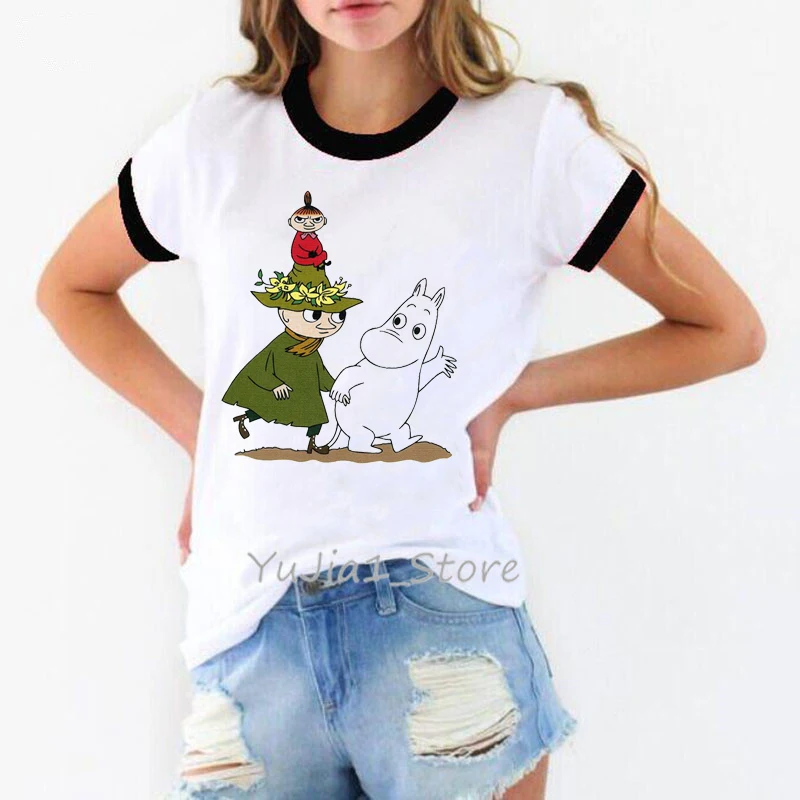 Little My Moomin футболка femme harajuku kawaii Забавные футболки с животным принтом Женская милая летняя верхняя одежда tumblr футболка на заказ