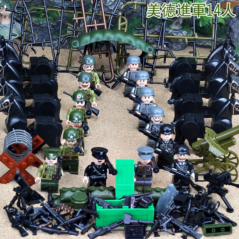 

HOT WW2 Allied Army Troops Military Soldiers and Officer with Weapons Building legoing Blocks Brick Toys for Kids