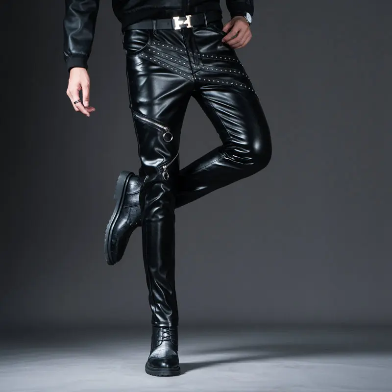 Idopy мужские обтягивающие брюки из искусственной кожи Панк PU сценический ночной клуб Вечерние кожаные брюки мужские - Цвет: 8099