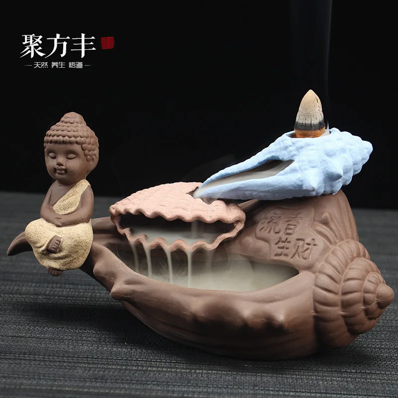 

arenaceous censer ceramic shell back smoke Wish the little monk Buddha aroma stove of dehua poly Fang Feng manufacturer