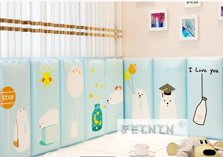 Pink bear children soft bag kindergarten anti-collision 3d wall stickers tatami surrounding baby background foam wall stickers