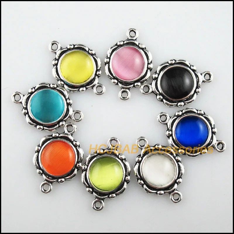 

16 New Round Charms Tibetan Silver Stone Mixed Flower Connectors 15x23mm