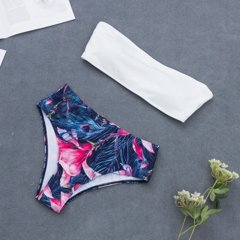 

2019 Bathing Suit Split Type Ladies Bikini Special Fabric Europe And America Large Size Swimwear Printed Bikini Straight