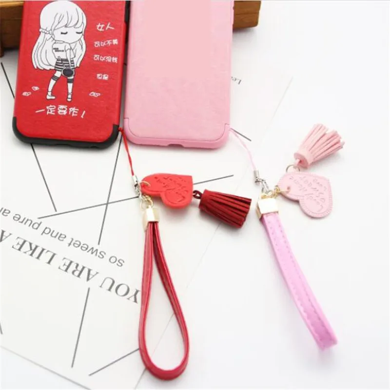 Leather Heart Tassel Weaving Lanyard Neck Strap for keys ID Card Mobile Phone Straps USB Badge Holder DIY Hang Rope 20cm