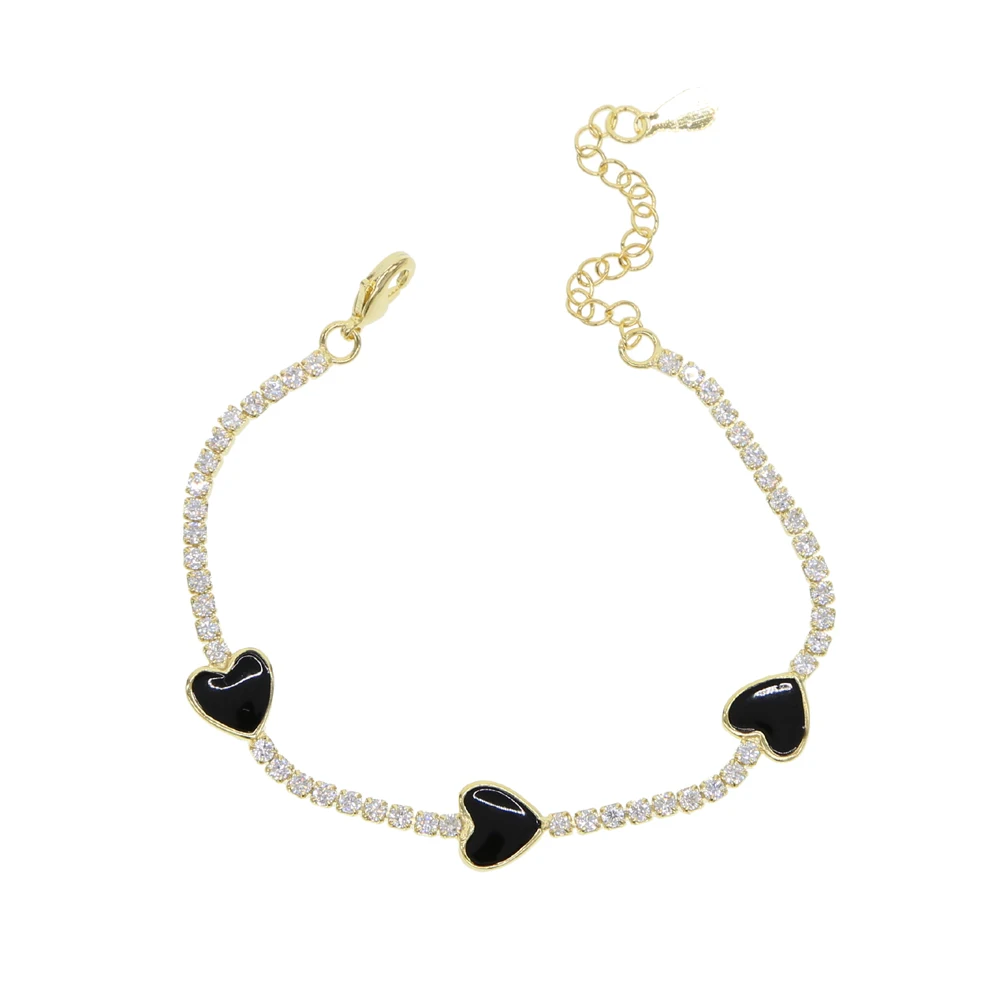Милый очаровательный эмалированный браслет цепочка в форме сердца с кубическим