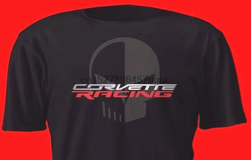 New C7'R C7 Chevrolet Corvette Jake Skull T Shirt Red and Silver on Black |
