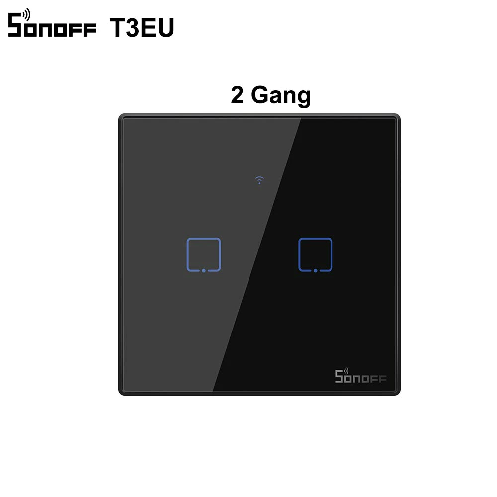 SONOFF T3 EU 2 Gang Интеллектуальный выключатель света SONOFF T3 TX US/EU/UK 433 RF Управление 1/2/3 основные умный дом Wi-Fi Сенсорный настенный выключатель света работать с Alexa Google Home - Комплект: SONOFF T3 EU 2 Gang