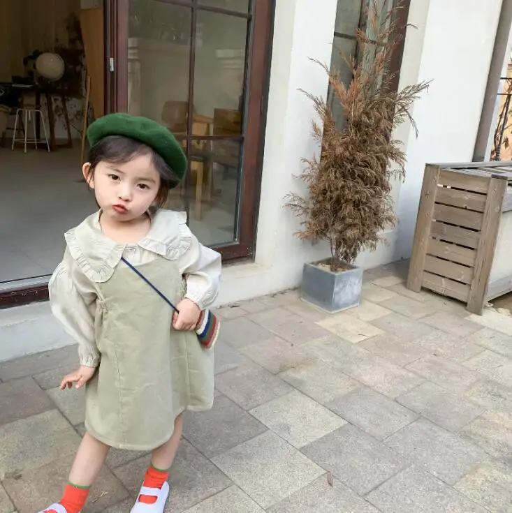 В Корейском стиле для девочек; вельветовое платье модный весенний жилет для девочки, платья От 1 до 6 лет HJ585