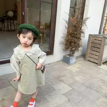 В Корейском стиле для девочек; вельветовое платье модный весенний жилет для девочки, платья От 1 до 6 лет HJ585