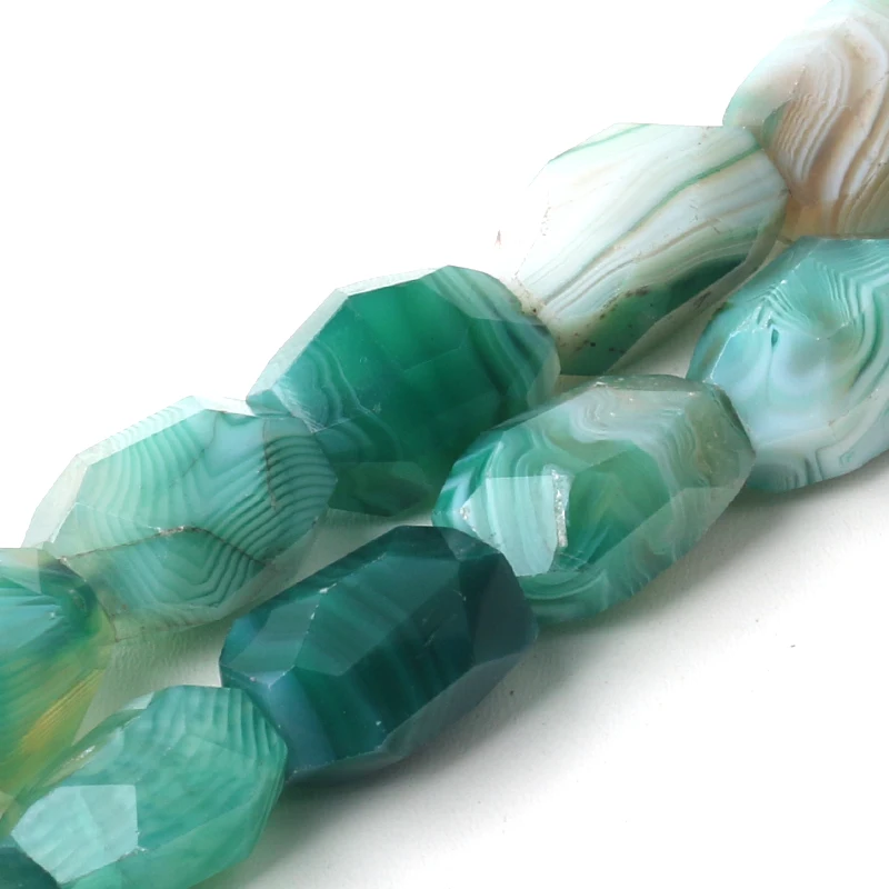 

Wholesale Natural Stone Faceted Bead Green Striped Agates Stone Beads Oval Loose Beads 10*20mm Size For Jewelry Making Bracelet