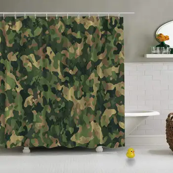 

Green Camo Background Practical Shower Curtain for Home Office,79''L x 72''W