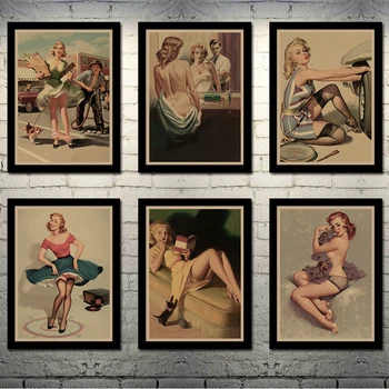 

PINUP GIRLS Retro Poster Art Canvas Print Poster For Living Room Decor Bar Decoration-003