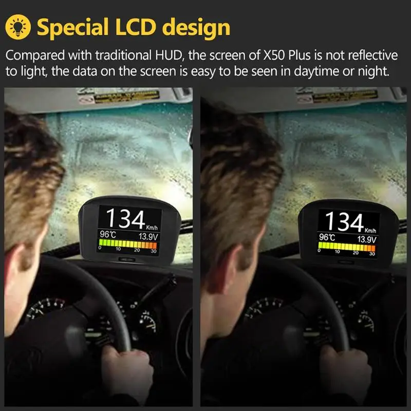 AUTOOL X50 Plus автомобильный OBD HUD Дисплей OBD 2 II автоматический проектор Цифровой измеритель скорости напряжения сигнализация датчик температуры воды