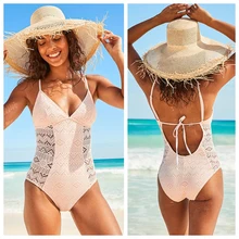 Сексуальный цельный купальник с открытой спиной, женская одежда для плавания, монокини с пуш-ап, сетчатый купальный костюм, женский пляжный купальный костюм, Пляжная летняя одежда