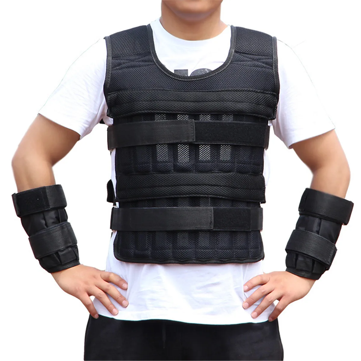 

15kg 30kg Adjustable Weighted Vest Suit Running Exercise Empty Weight Vest Boxing Training Shank Wrist Wraps Training Waistcoat