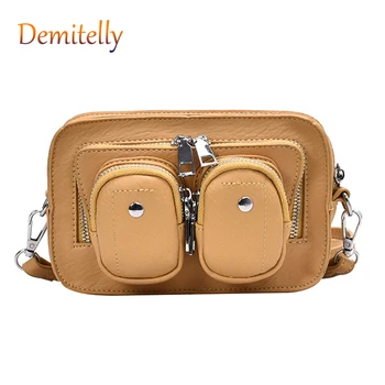 

Zipper Pocket Camera Bag New Fashion Multi-pocket Shoulder Messenger Bag Soft Leather Portable Small Square Bag Wallet